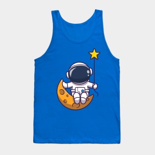 Cute Astronaut Sitting On Moon With Star Cartoon Tank Top